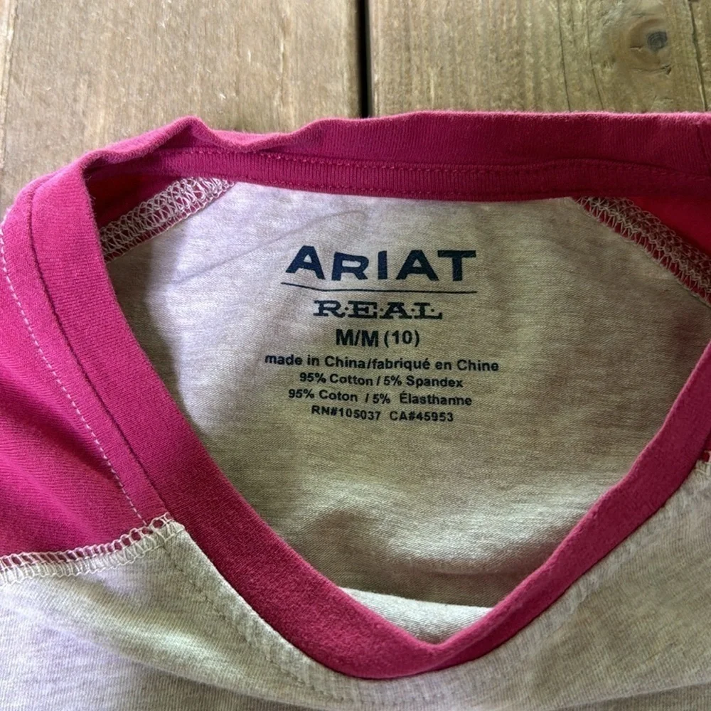 ARIAT Girls' R.E.A.L Long Live Farm Graphic Sleeve Baseball Tee Oatmeal Medium